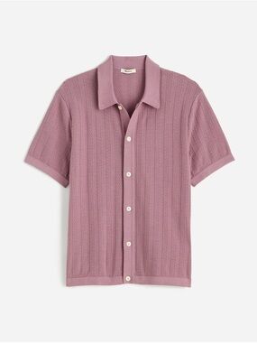 Madewell Button-Up Sweater Polo In Textured Stripe -Ashen Plum Size S